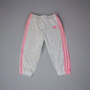 Adidas Baby Girl 18M Joggers Gray Pink Stripe Pull On Elastic Waist Ankles